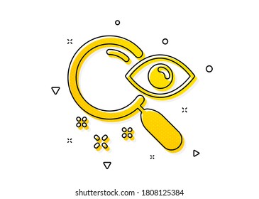 Find document sign. Search icon. Magnify glass. Yellow circles pattern. Classic search icon. Geometric elements. Vector