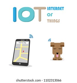 find a dog in GPS Application on mobile phone,iot and network connect concept,vector illustration