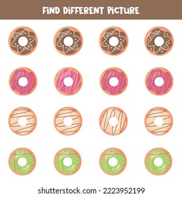 Find donut which is different from others. Worksheet for kids.