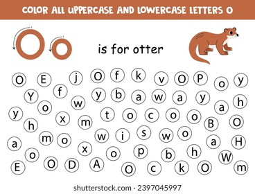 Find and dot all letters O. Educational worksheet for learning alphabet. ABC letters. O is for otter.