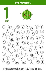 Find and dot number one. Learning number 1. Cute watermelon.