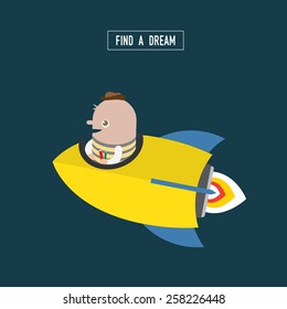 find a dream by a rocket concept illustration