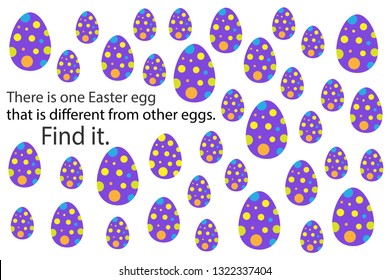 Find easter egg that different, fun education puzzle game for children, preschool worksheet activity for kids, task for the development of logical thinking and mind, vector illustration