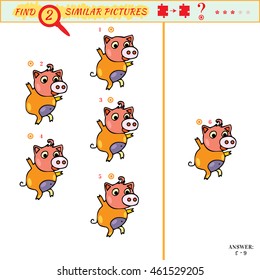 Find equal pairs kids activity. Find two identical porky