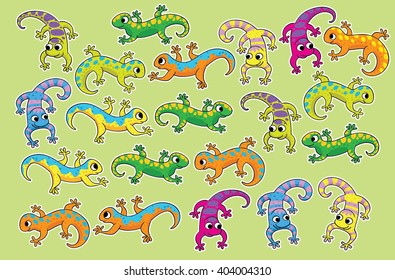 Find extra. Cartoon lizard. Illustration of Completing the Pattern Educational Task for Preschool Children. 