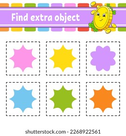 Find extra object. Educational activity worksheet for kids and toddlers. Game for children. Cute characters. Vector illustration.