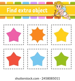 Find extra object. Educational activity worksheet for kids and toddlers. Game for children. Cute characters. Vector illustration.