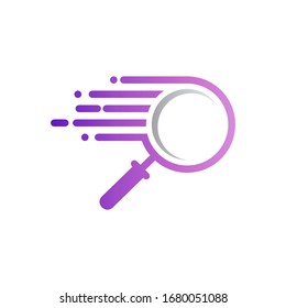 Find fast logo. Logo design of magnifying glass with speed motion. Line art logo style