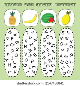 find the first letter of friutes  and connect. Educational game for children.
