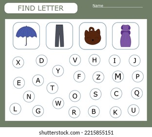 Find the first letter and match with the picture, a game for kids to learn the alphabet. 