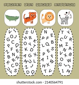 encontrar la primera letra del nombre animales y conectar. Juego educativo para niños.
