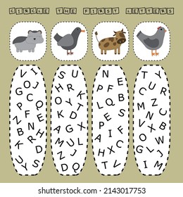 find the first letter of the name animals and connect. Educational game for children.
