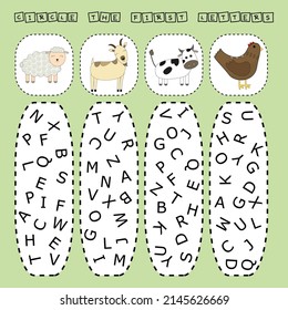 find the first letter of the name animals and connect. Educational game for children.
