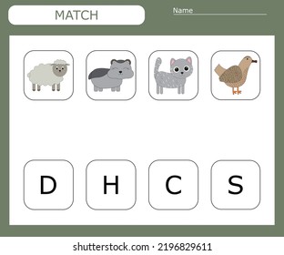 Encuentra la primera letra de las mascotas y conéctate. Juego educativo para niños.
