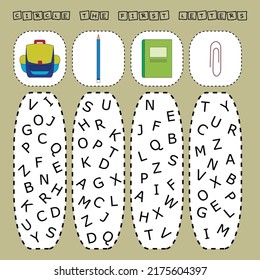 Encuentra la primera carta de los proveedores de la escuela.  Juego educativo para niños.
