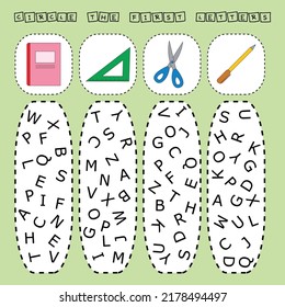 Encuentra la primera carta de los proveedores de la escuela.  Juego educativo para niños.
