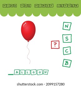 find the first letter of the word balloon and connect. Educational game for children.