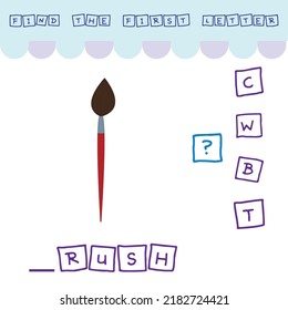 Find the first letter of the word BRUSH and connect. Educational game for children.
