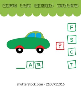 find the first letter of the word car and connect. Educational game for children.