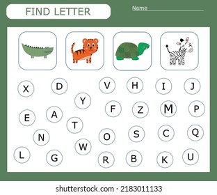 Find the first letter of the word  and connect. Educational game for children.

