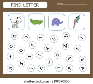 Finden Sie den ersten Buchstaben des Wortes und verbinden Sie ihn. Erziehungsspiel für Kinder.

