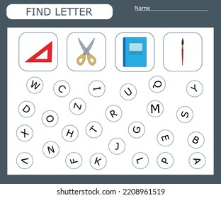 Find the first letter of the word  and connect. Educational game for children.
