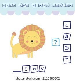 Find the first letter of the word LION and connect. Educational game for children.
