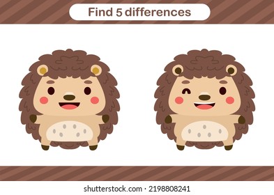 Find five differences of animal Education game for kids Educational page