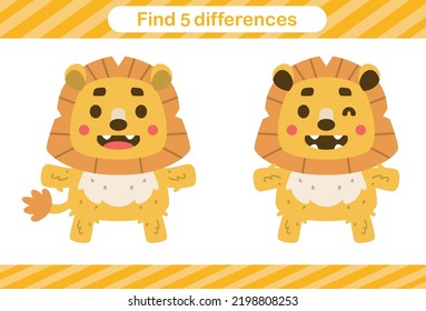 Find five differences of animal Education game for kids Educational page