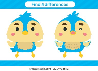 Find five differences of animal Education game for kids Educational page