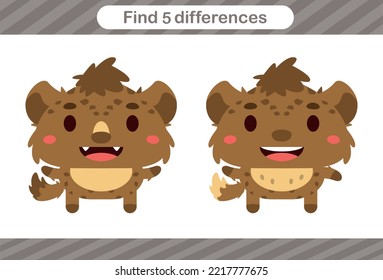 Encontrar cinco diferencias en el juego de educación animal para niños