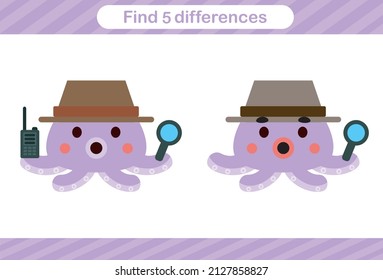 Find five differences of animal,Education game for kids.Educational page