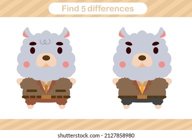 Find five differences of animal,Education game for kids.Educational page