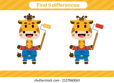 Find five differences of animal,Education game for kids.Educational page