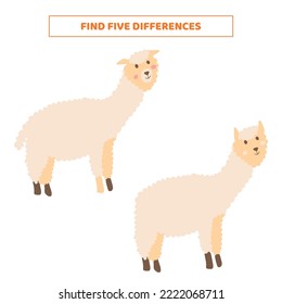 Find five differences between cartoon lamas. 