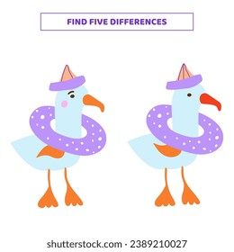 Find five differences between cartoon seagulls. 