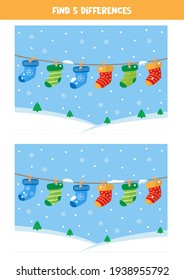 Find five differences between two pictures of cute pairs of socks.