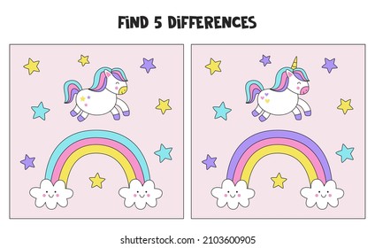 Find five differences between two pictures of cute unicorns.