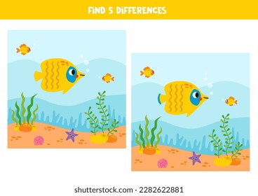 Encuentra cinco diferencias entre dos imágenes de peces lindos submarinos.