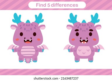 Find five differences of dragon,Education game for kids.Educational page