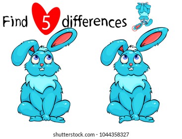 Find five differences. Educational game cute Hare/Bunny for children. Vector illustration
