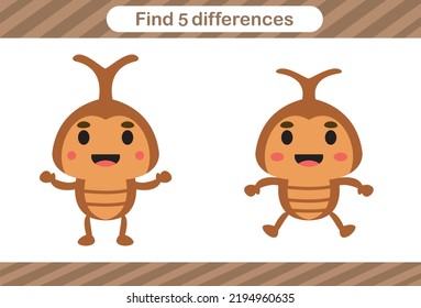 Find five differences of insect Education game for kids Educational page