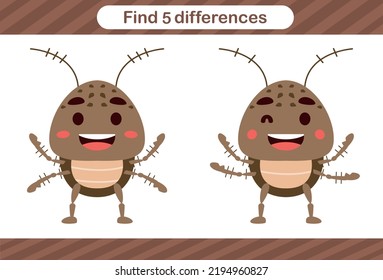 Find five differences of insect Education game for kids Educational page