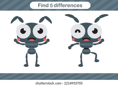 Find five differences of insect Education game for kids Educational page