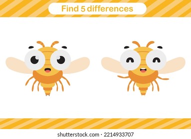 Find five differences of insect Education game for kids Educational page