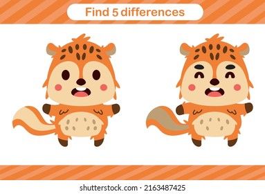 Find five differences of squirrel,Education game for kids.Educational page