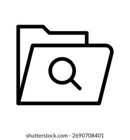 Find Folder Line Icon — Minimal Search and File Management Symbol for Data, Organization, and Office Concepts