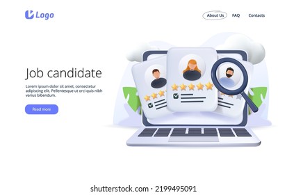 Find freelancer. HR managers searching job candidates with positive feedback. Characters applying for work position. Review rating online. Landing page website, Job recruitment process. Landing page