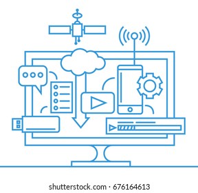 Find and get application. Music service online. Download music app. Favorite tracks and hits. Modern portable gadget. Sync account settings. Data exchange. Desktop configuration.