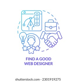 Find good web designer blue gradient concept icon. Building better website abstract idea thin line illustration. Freelance marketplace. Isolated outline drawing. Myriad Pro-Bold font used